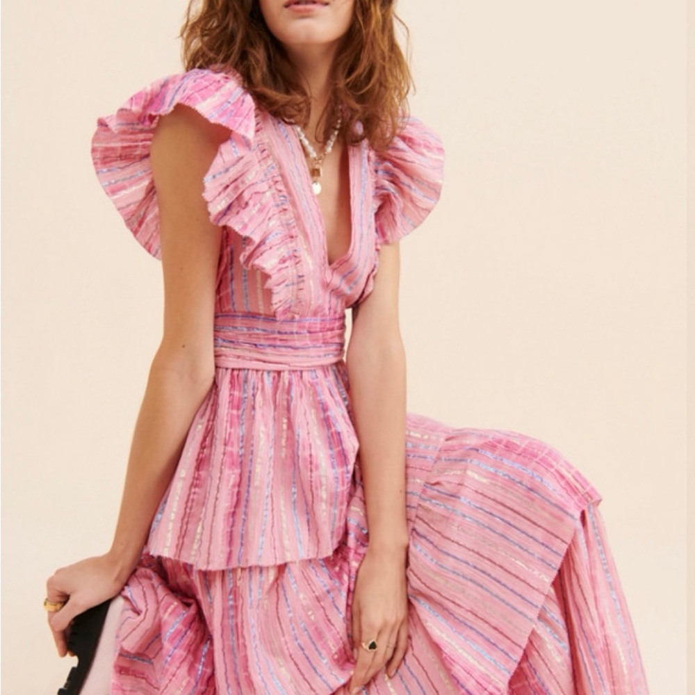 Saylor “Stefania” Metallic Stripe Tiered Dress